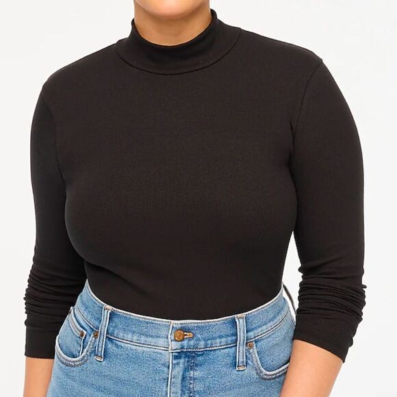 J.Crew Black Ribbed Mock Neck Top - Picture 1 of 8